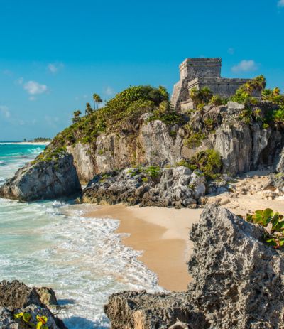 Beach and ruins in Tulum, Mexico.