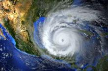 Satellite view of a hurricane approaching the U.S.