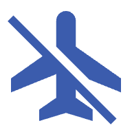 travel insurance missed connection blue plane with line through it icon