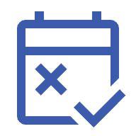 any reason cancellation blue calendar with "x" and check icon