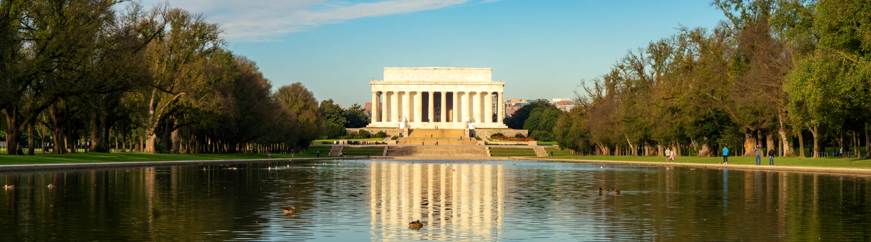 a view of the Lincoln Memorial in summertime, where people visit with travel insurance for Washington D.C. 