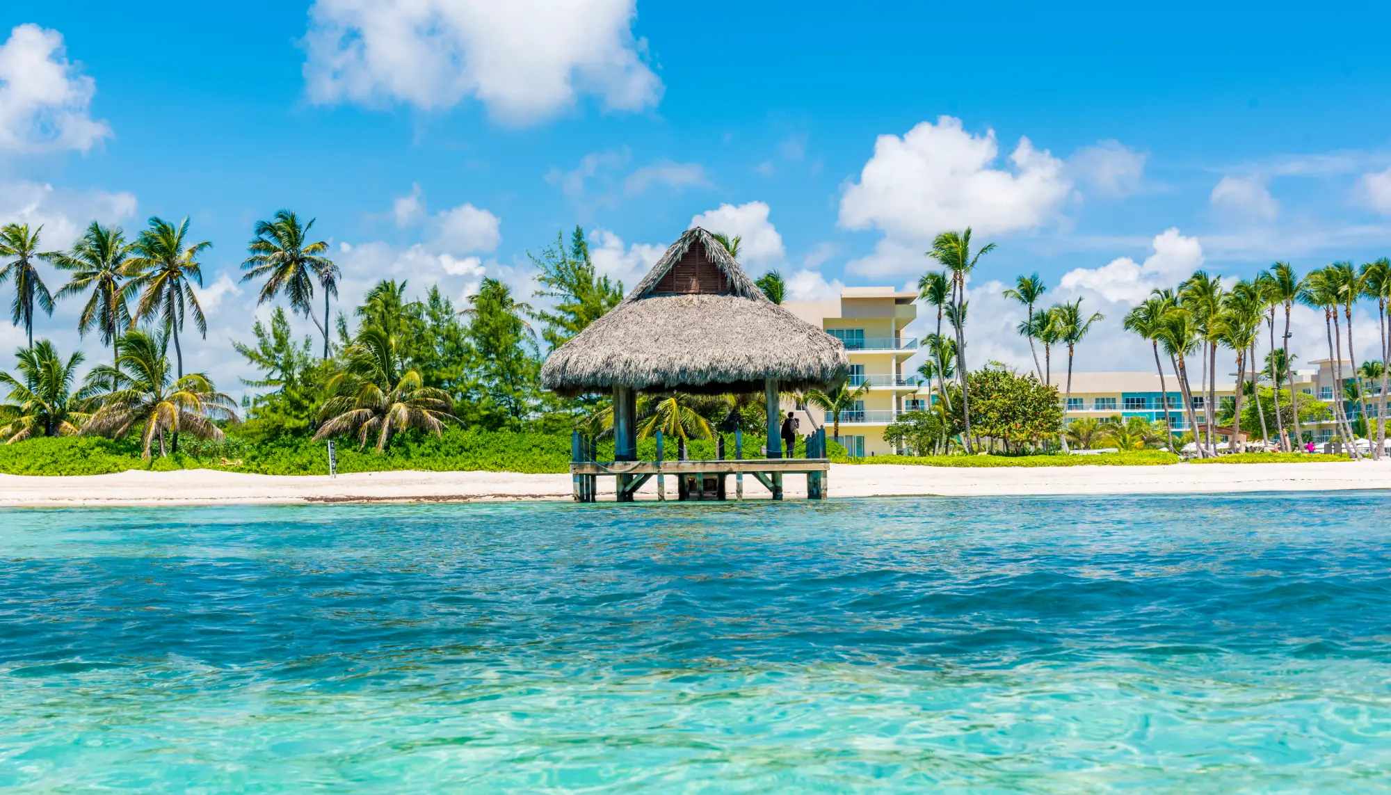 An overwater hut in Punta Cana, Dominican Republic, a place where visitors use our travel app for safer travel