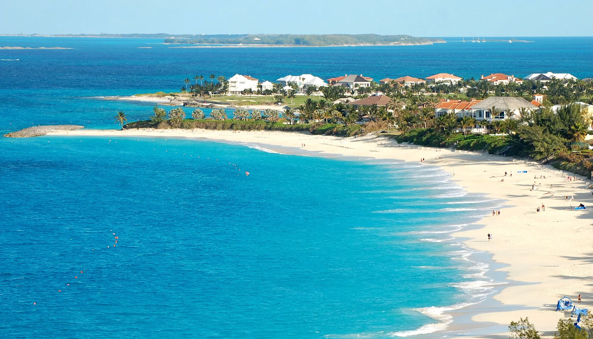 an aerial view of Paradise Island in the Bahamas, where travel insurance is worth it