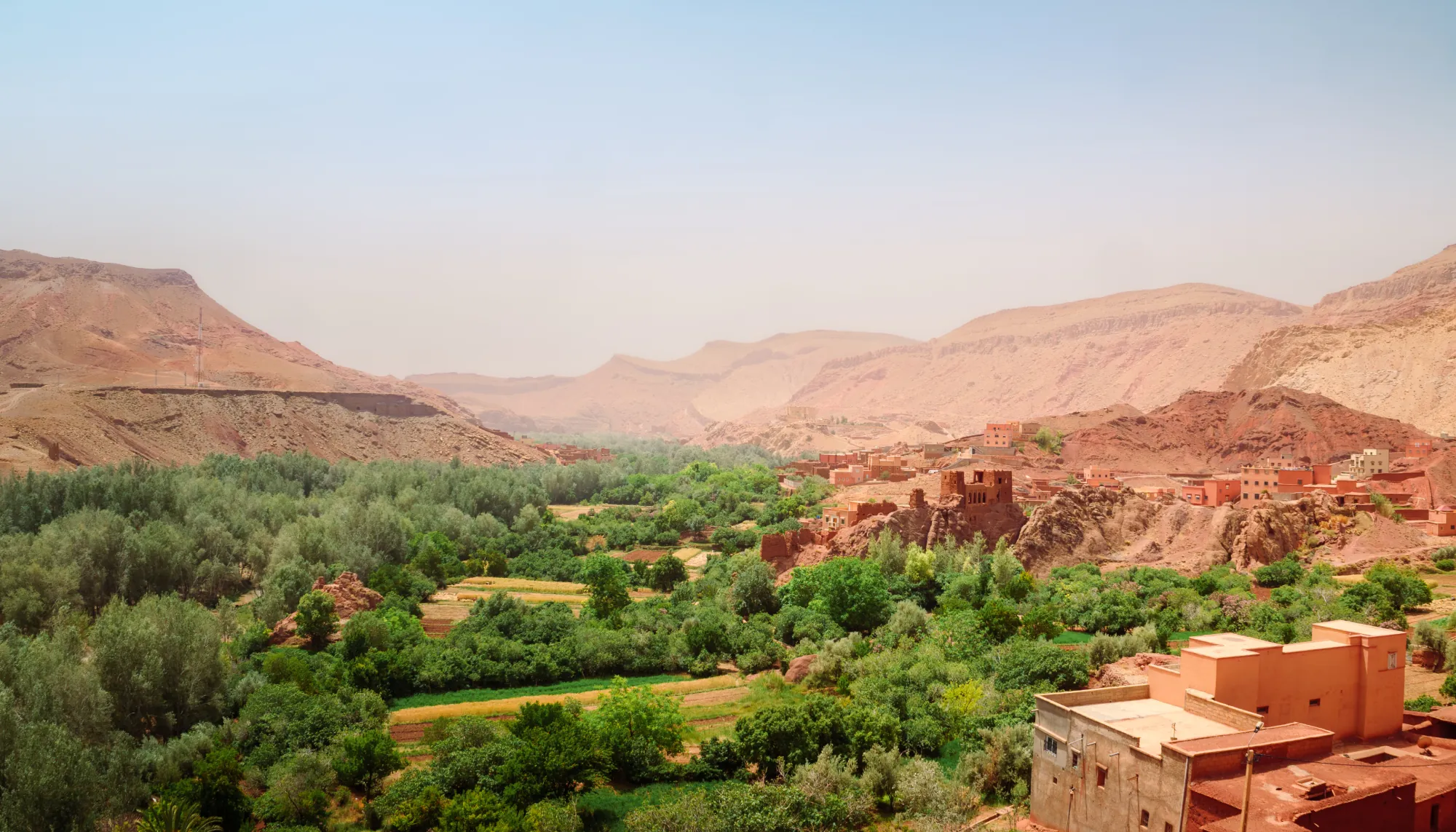 a view of a green oasis in Dades Valley, southern Morocco, where responsible traveler best practices are encouraged