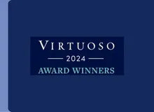 Virtuoso 2024 Award Winners badge displayed on a navy background, displayed in Travelex insurance's newsroom