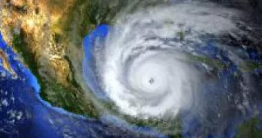 Satellite view of a hurricane approaching the U.S.
