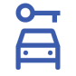 road trip travel insurance rental car damage upgrade blue car icon with key
